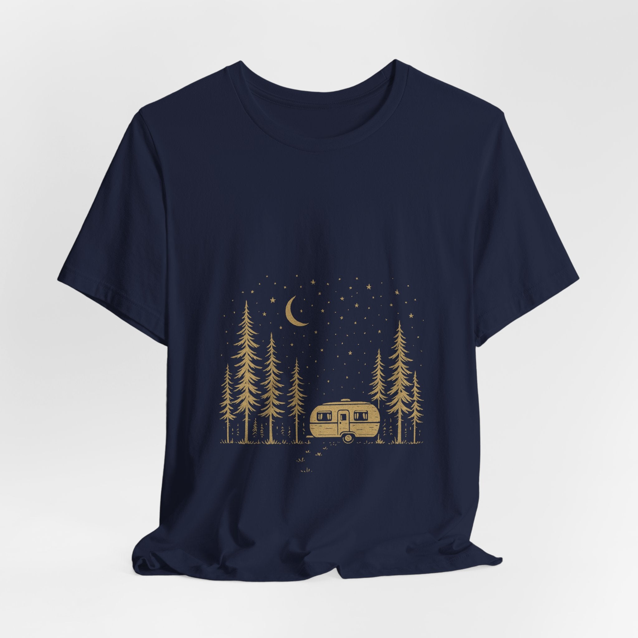 Starlit Escape T-Shirt | Retro Camper Under the Stars Tee | Minimalist Camping Shirt for Adventure Lovers