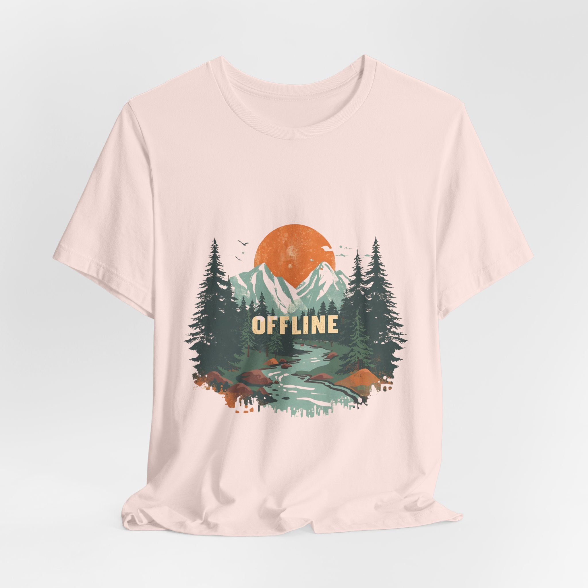 Offline T-Shirt | Retro Mountain & Forest Tee | Adventure Nature Shirt for Campers & Outdoor Lovers
