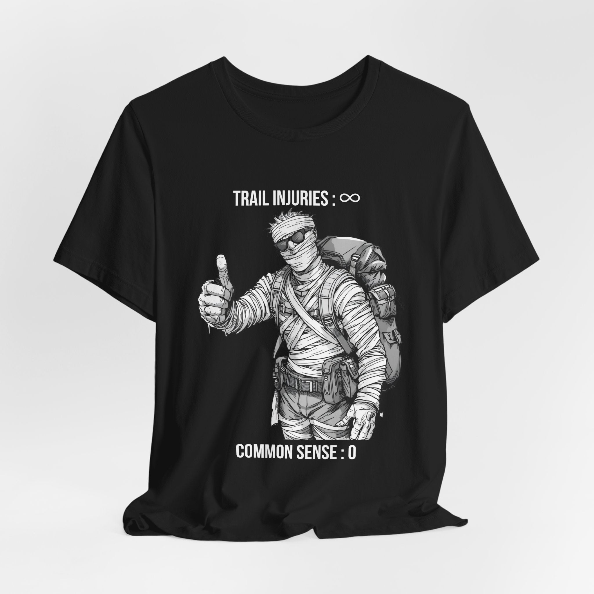 All Risk No Reward – “Trail Injuries: ∞, Common Sense: 0” Hiker Tee | Funny Hiking Shirt | Bandaged Hiker Thumbs Up | ARNR Collection