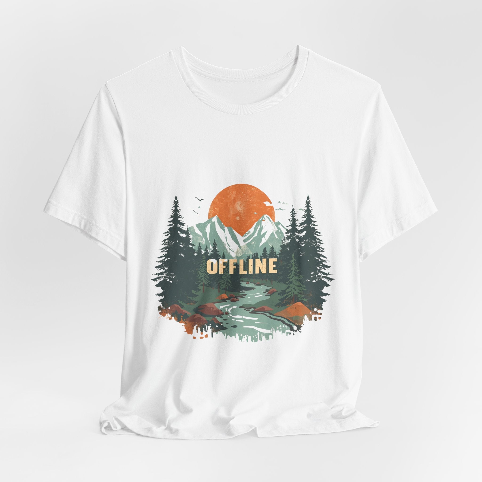 Offline T-Shirt | Retro Mountain & Forest Tee | Adventure Nature Shirt for Campers & Outdoor Lovers
