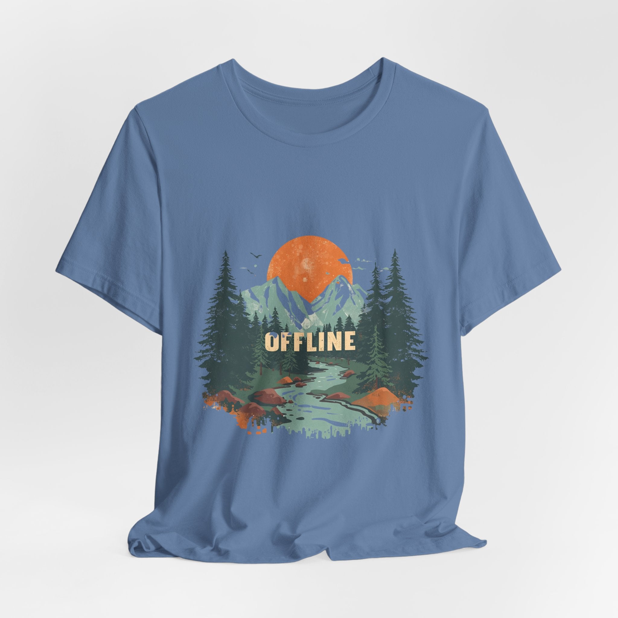 Offline T-Shirt | Retro Mountain & Forest Tee | Adventure Nature Shirt for Campers & Outdoor Lovers