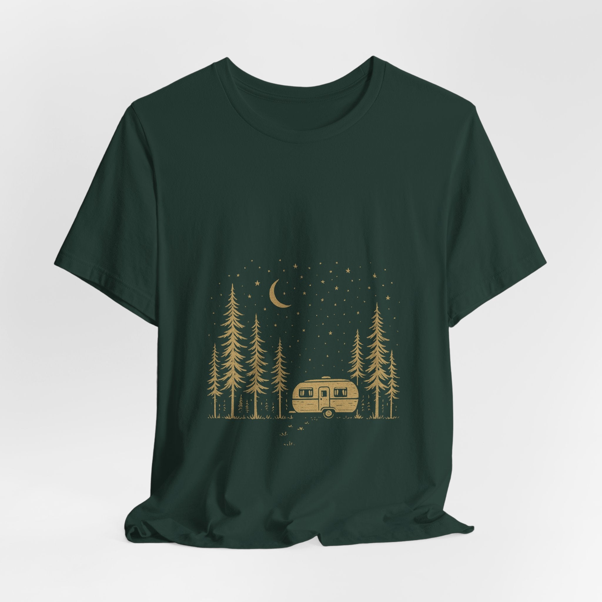 Starlit Escape T-Shirt | Retro Camper Under the Stars Tee | Minimalist Camping Shirt for Adventure Lovers