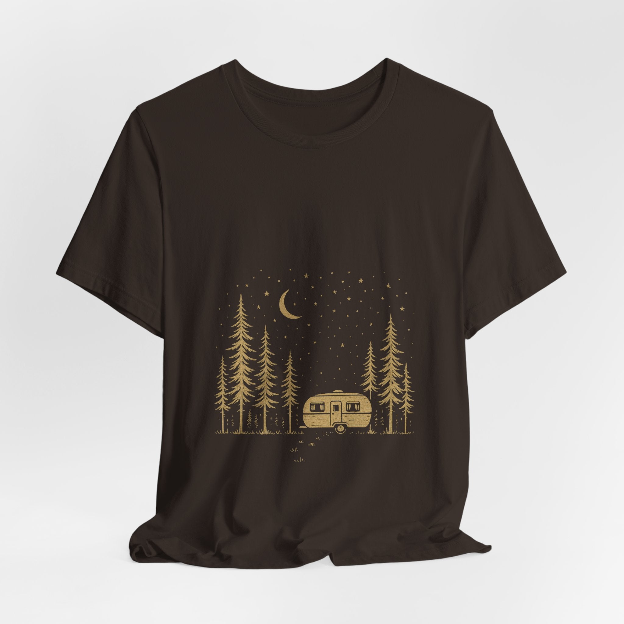 Starlit Escape T-Shirt | Retro Camper Under the Stars Tee | Minimalist Camping Shirt for Adventure Lovers