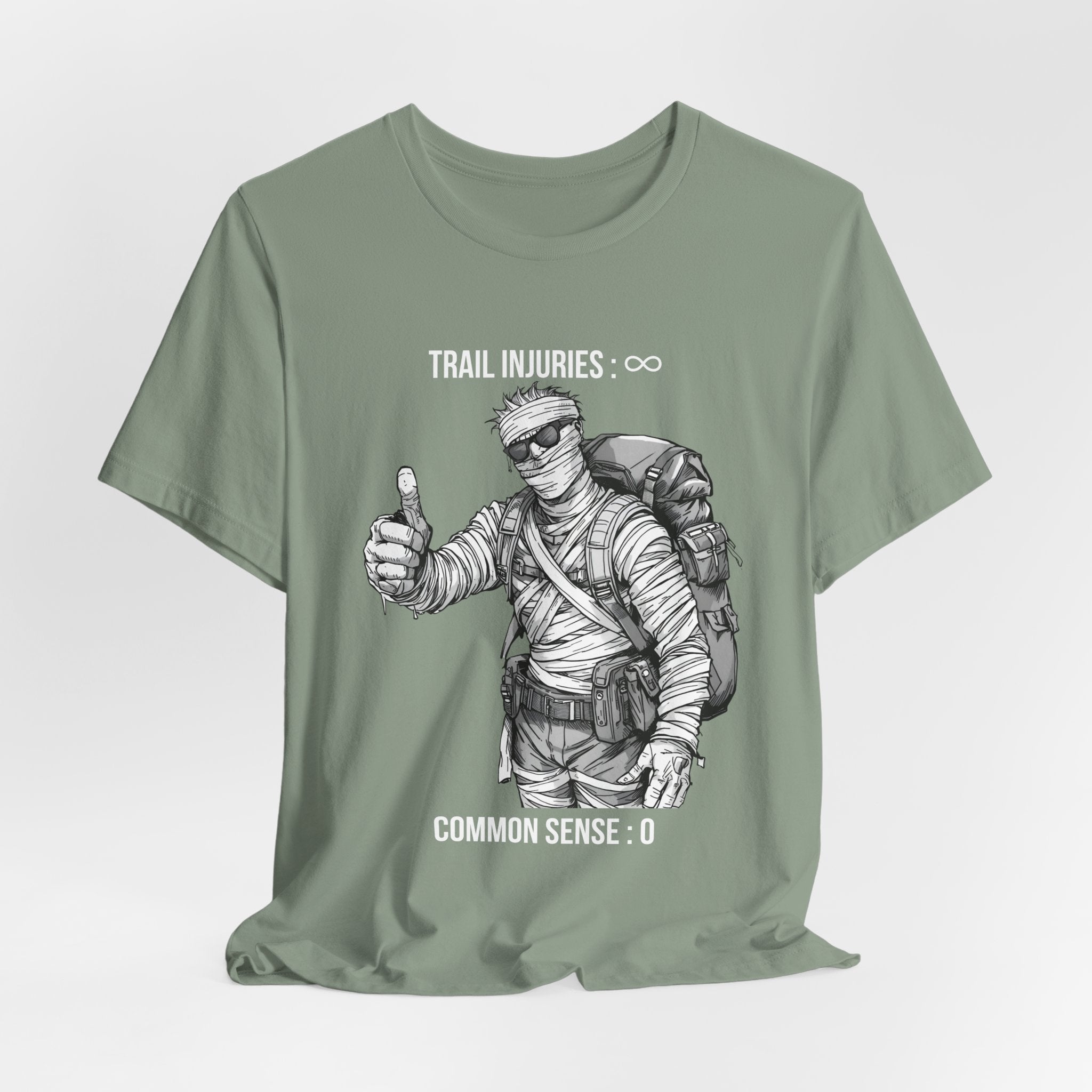All Risk No Reward – “Trail Injuries: ∞, Common Sense: 0” Hiker Tee | Funny Hiking Shirt | Bandaged Hiker Thumbs Up | ARNR Collection