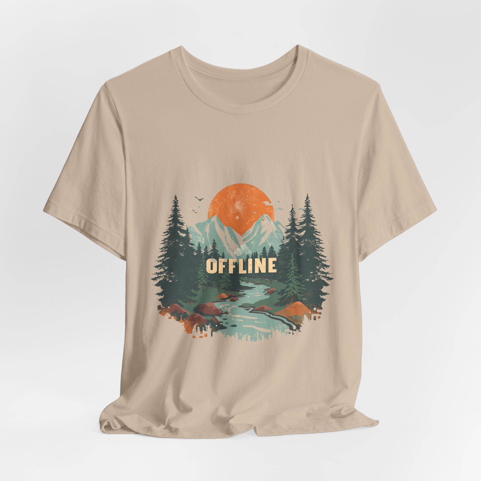 Offline T-Shirt | Retro Mountain & Forest Tee | Adventure Nature Shirt for Campers & Outdoor Lovers