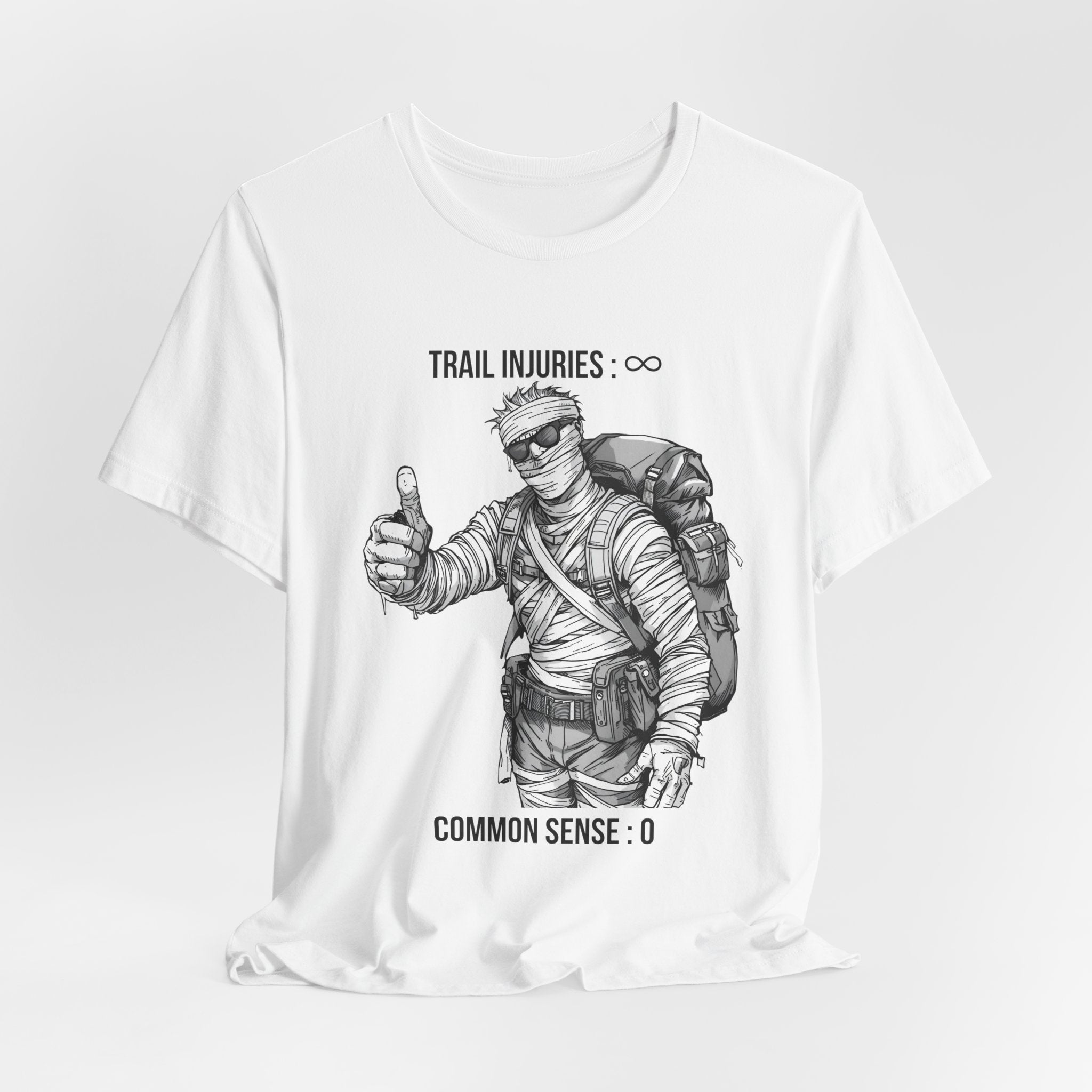 All Risk No Reward – “Trail Injuries: ∞, Common Sense: 0” Hiker Tee | Funny Hiking Shirt | Bandaged Hiker Thumbs Up | ARNR Collection