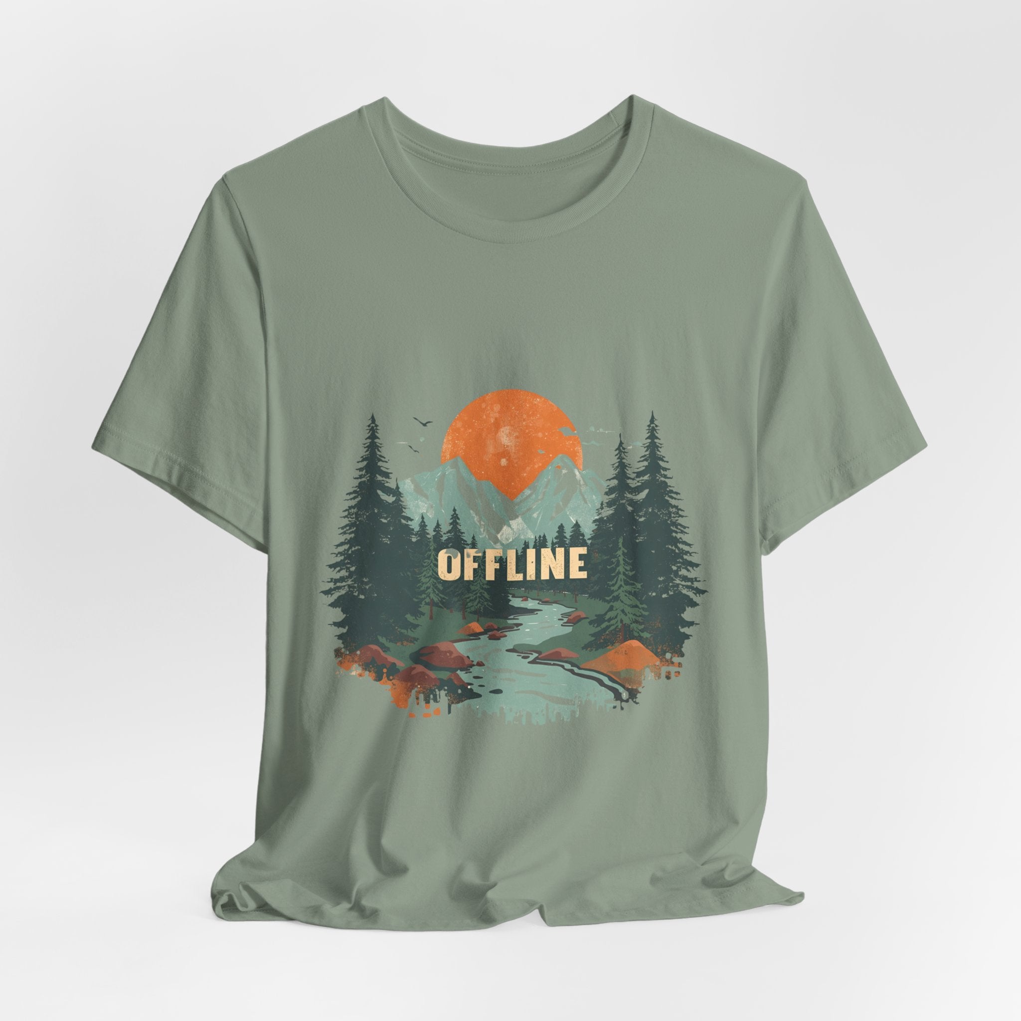Offline T-Shirt | Retro Mountain & Forest Tee | Adventure Nature Shirt for Campers & Outdoor Lovers