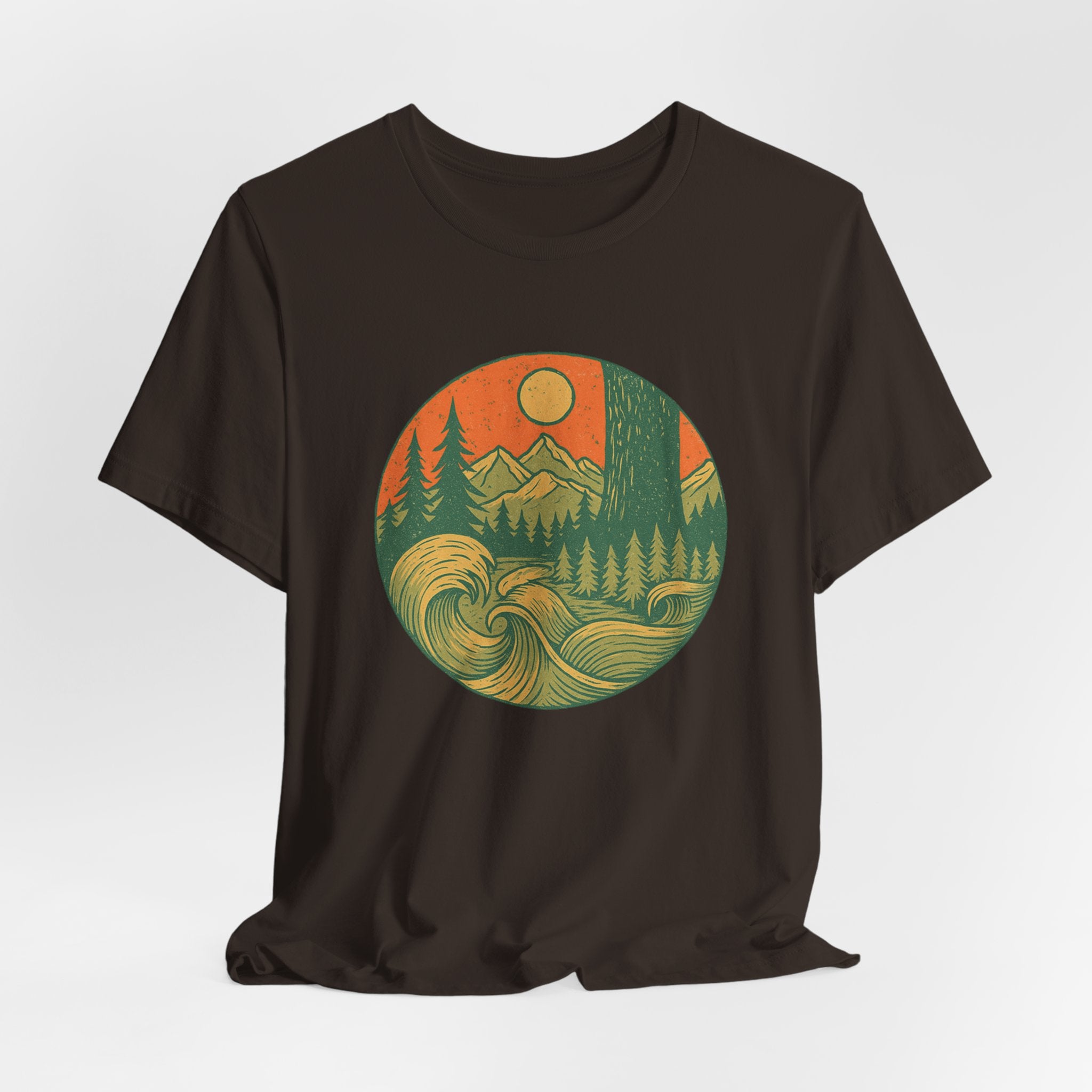 Elements of Adventure T-Shirt | Retro Nature Wave Tee | Mountain & Ocean Design for Outdoor Explorers