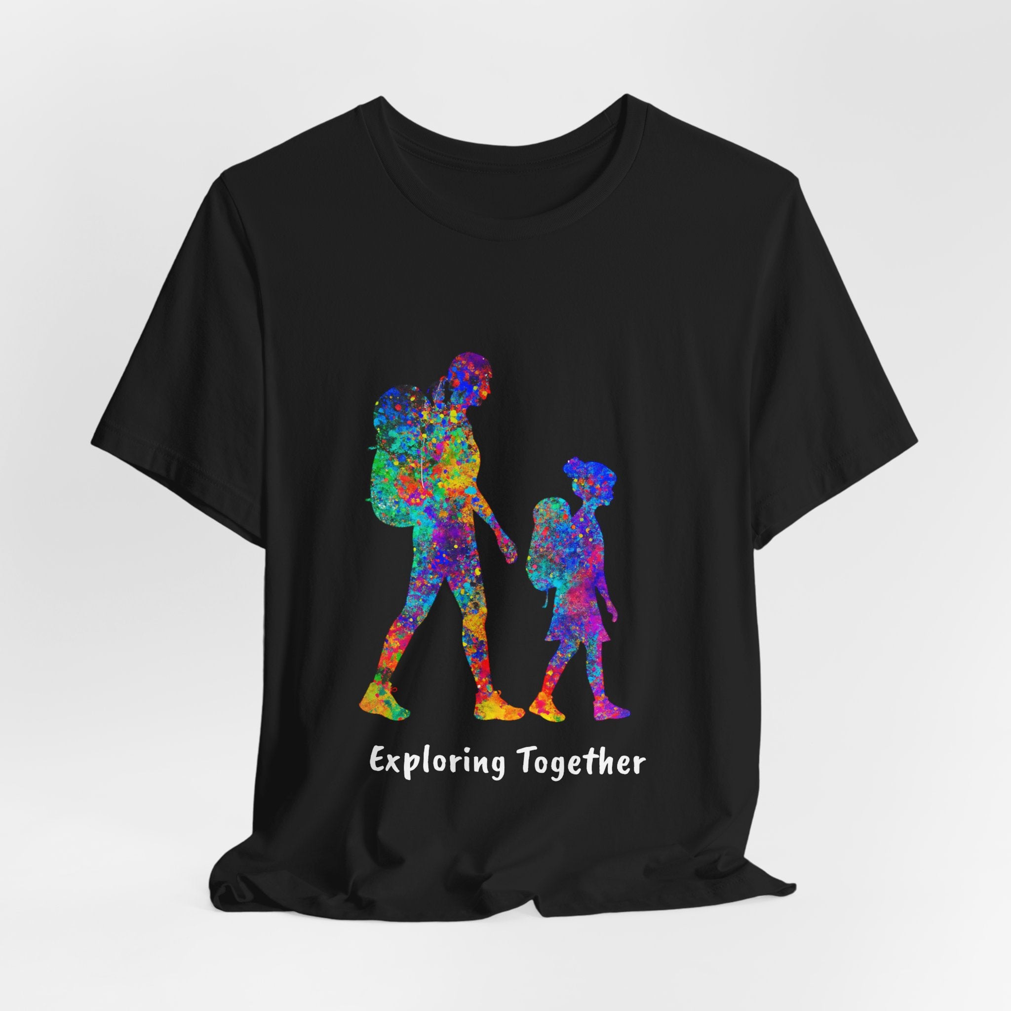 Exploring Together – Vibrant Parent & Child Hiking Silhouette Shirt | Color Splash Outdoor Tee