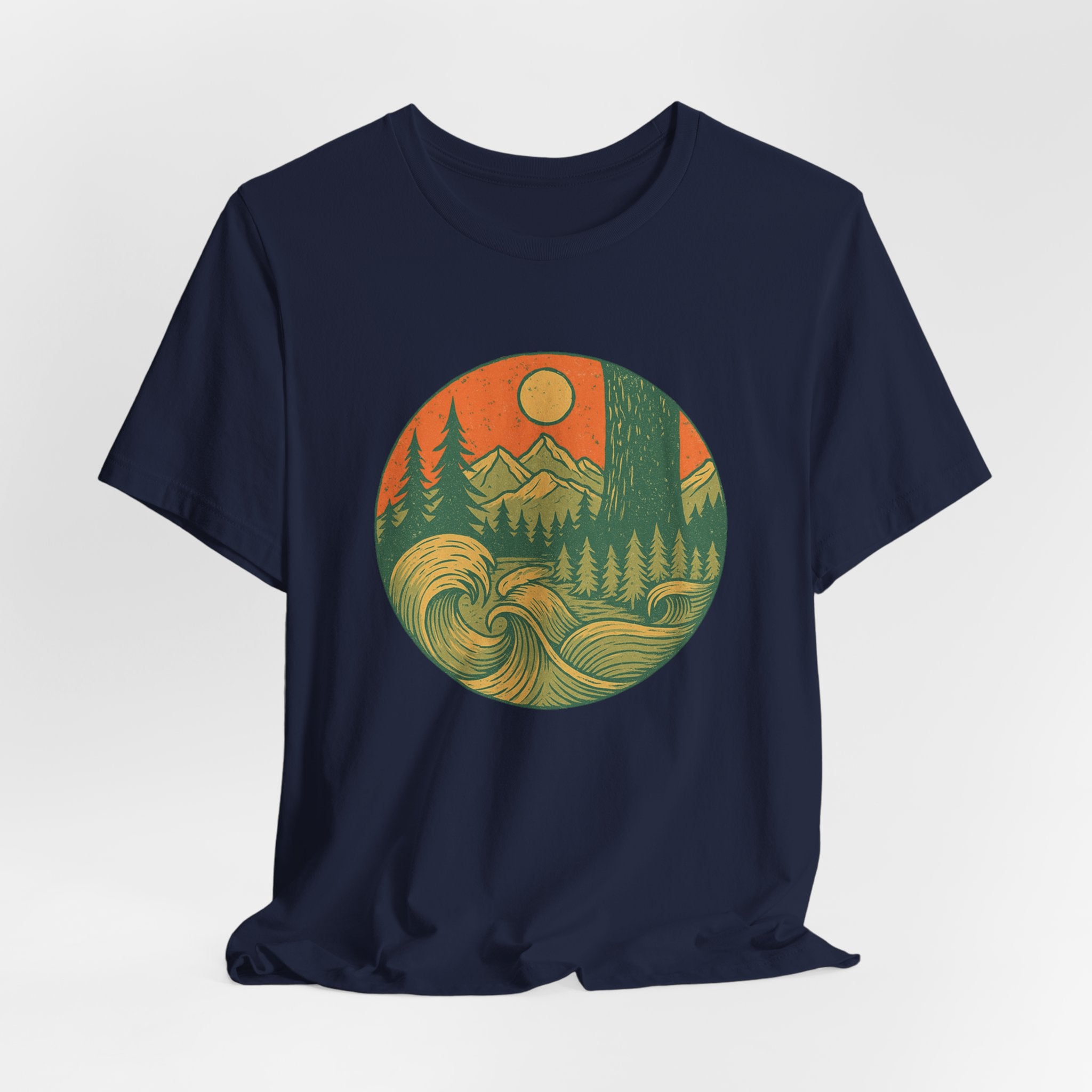 Elements of Adventure T-Shirt | Retro Nature Wave Tee | Mountain & Ocean Design for Outdoor Explorers