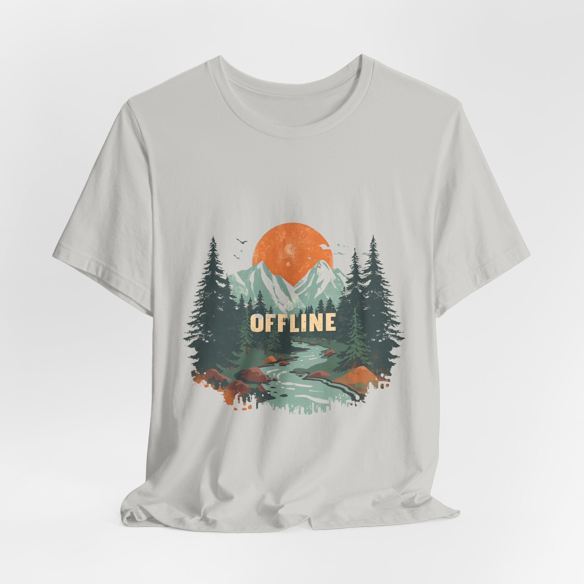 Offline T-Shirt | Retro Mountain & Forest Tee | Adventure Nature Shirt for Campers & Outdoor Lovers