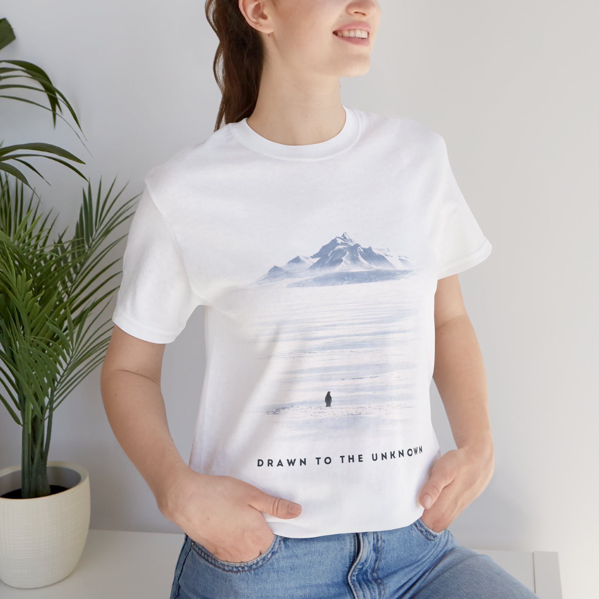 Drawn to the unknown – Minimalist Penguin Mountain Graphic T-Shirt