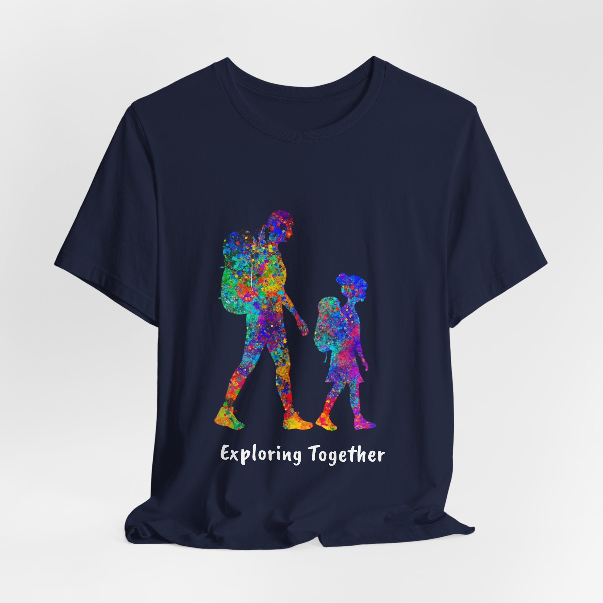 Exploring Together – Vibrant Parent & Child Hiking Silhouette Shirt | Color Splash Outdoor Tee