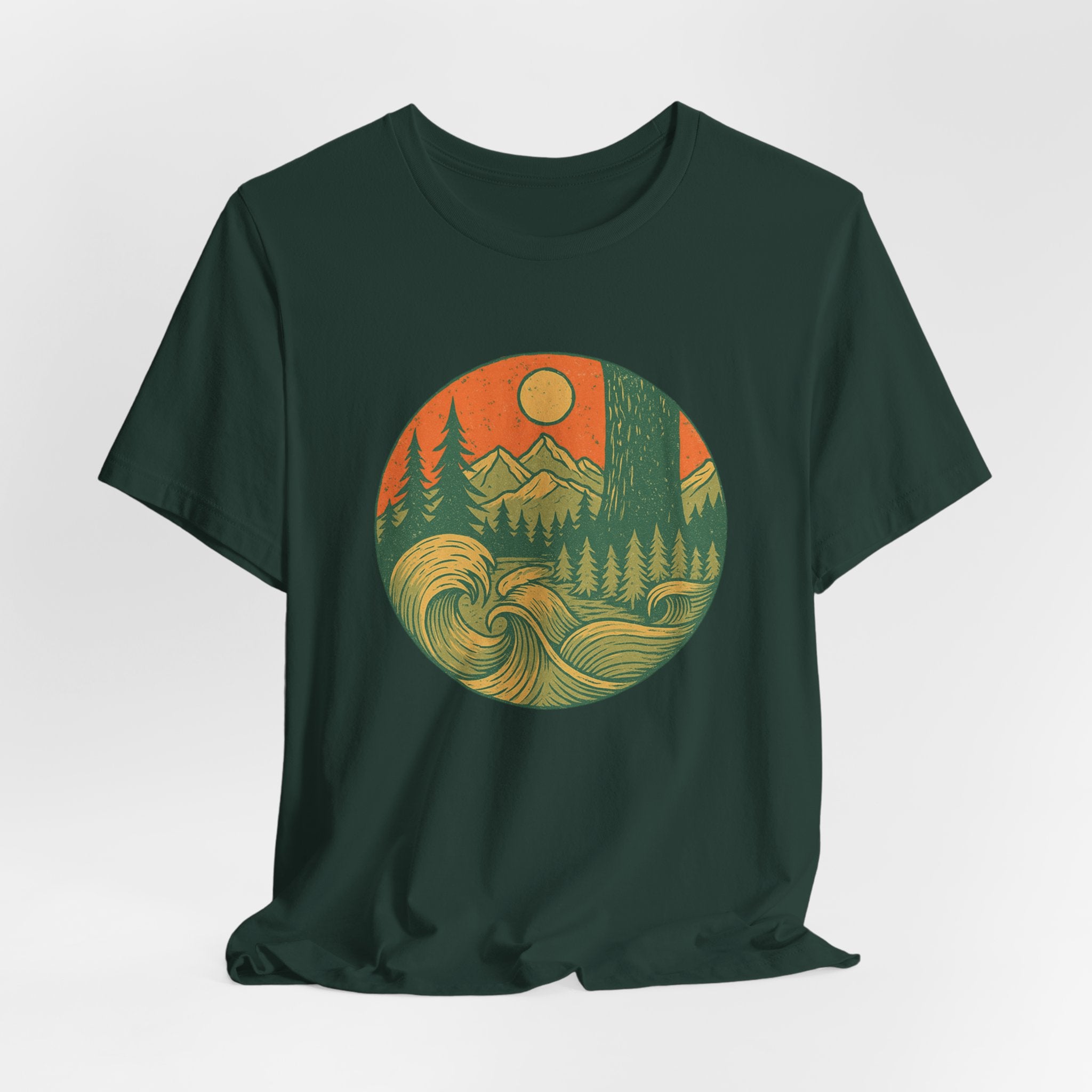 Elements of Adventure T-Shirt | Retro Nature Wave Tee | Mountain & Ocean Design for Outdoor Explorers