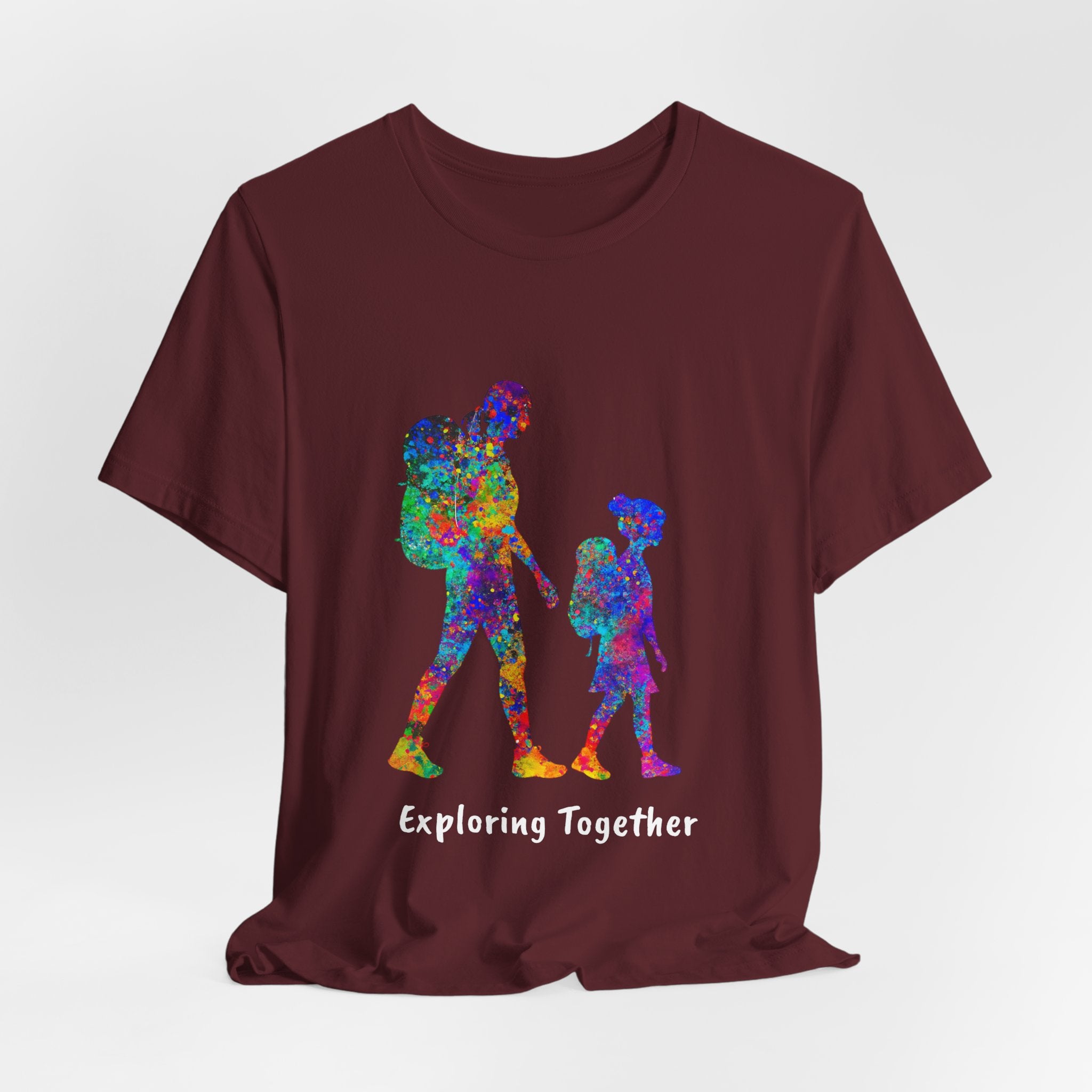 Exploring Together – Vibrant Parent & Child Hiking Silhouette Shirt | Color Splash Outdoor Tee