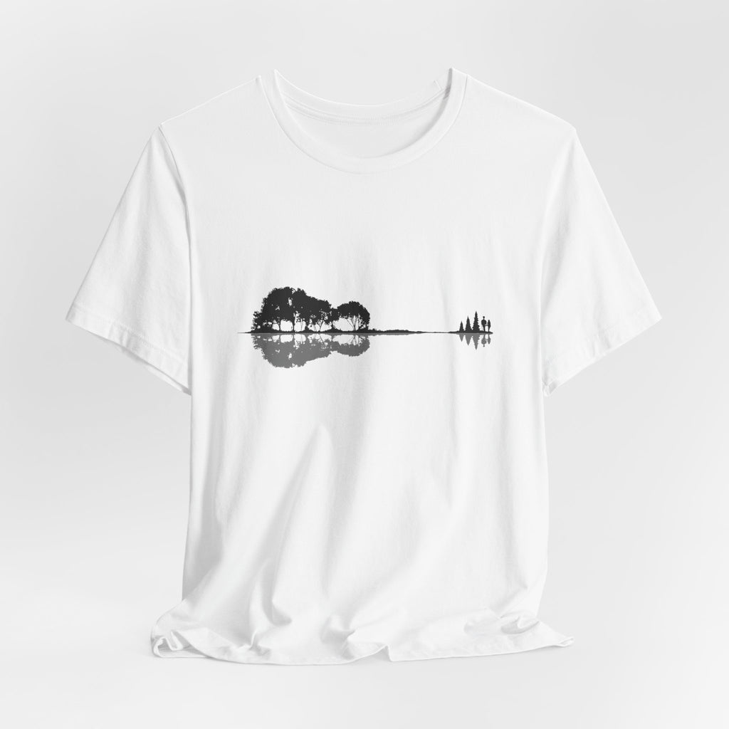 Nature’s Melody T-Shirt | Guitar Reflection Forest Tee | Artistic Outdoor Shirt for Music & Nature Lovers