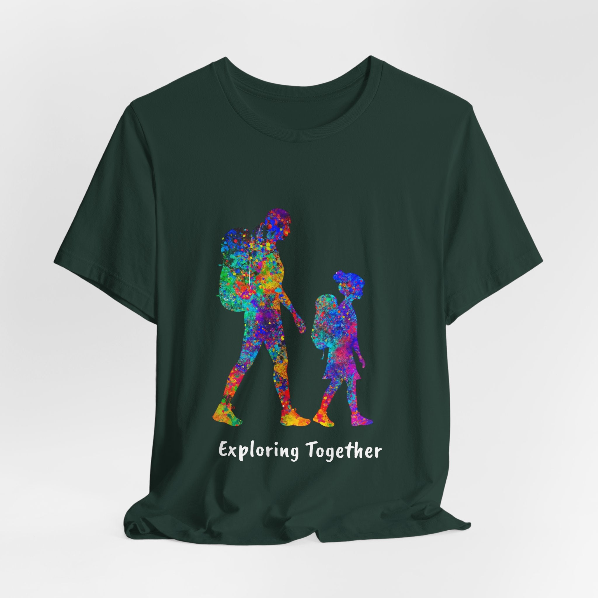 Exploring Together – Vibrant Parent & Child Hiking Silhouette Shirt | Color Splash Outdoor Tee