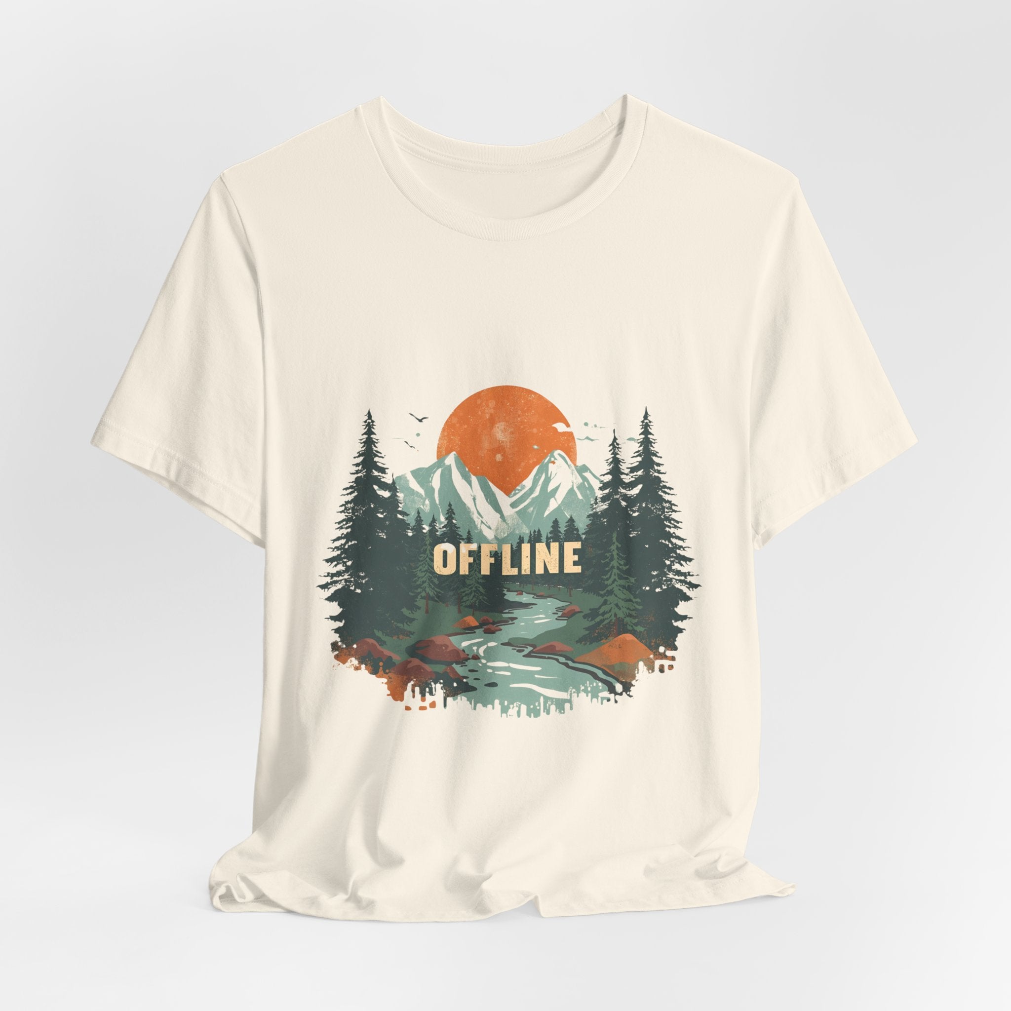 Offline T-Shirt | Retro Mountain & Forest Tee | Adventure Nature Shirt for Campers & Outdoor Lovers