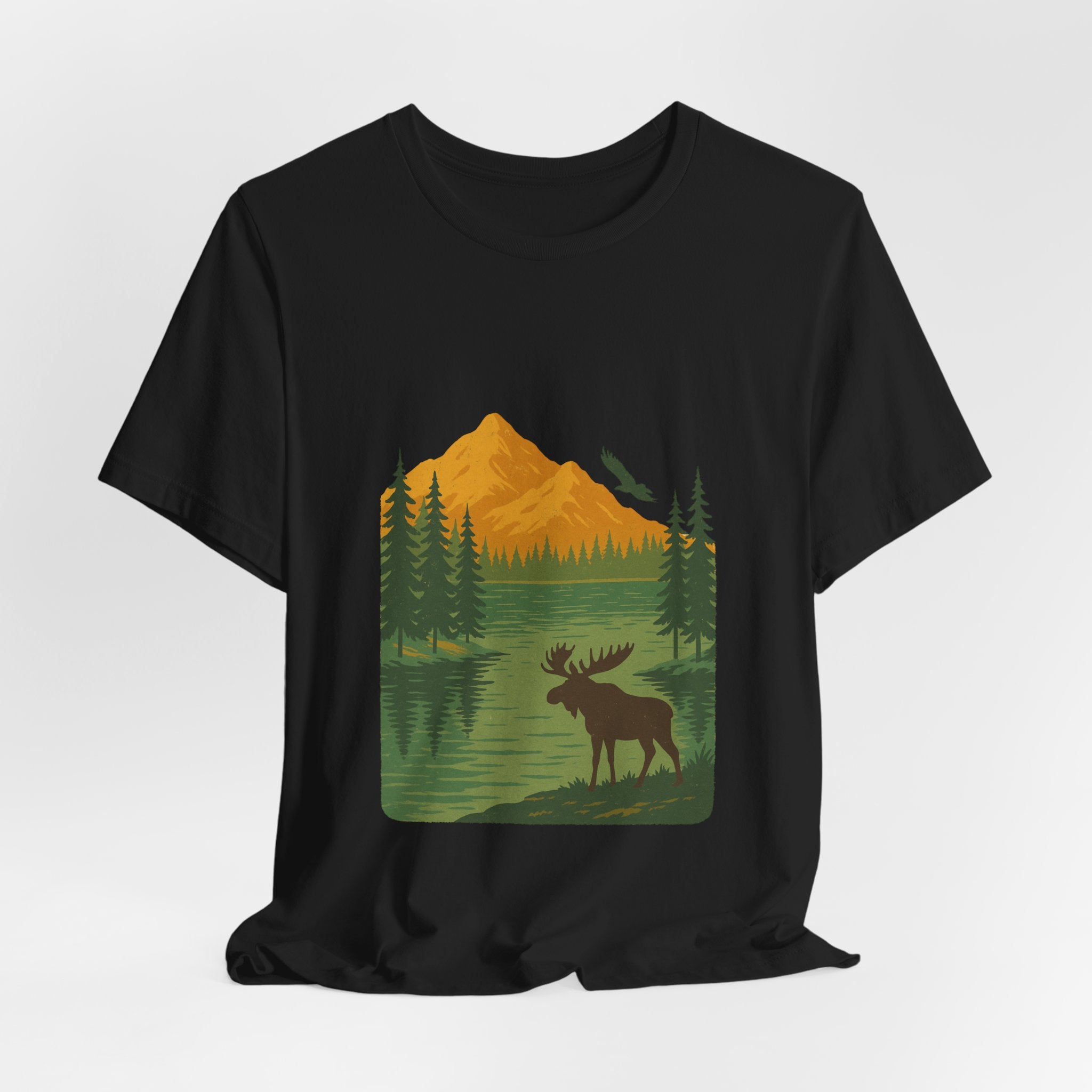 Wild Horizon T-Shirt | Vintage Mountain & Moose Tee | Retro Outdoor Shirt for Nature Lovers