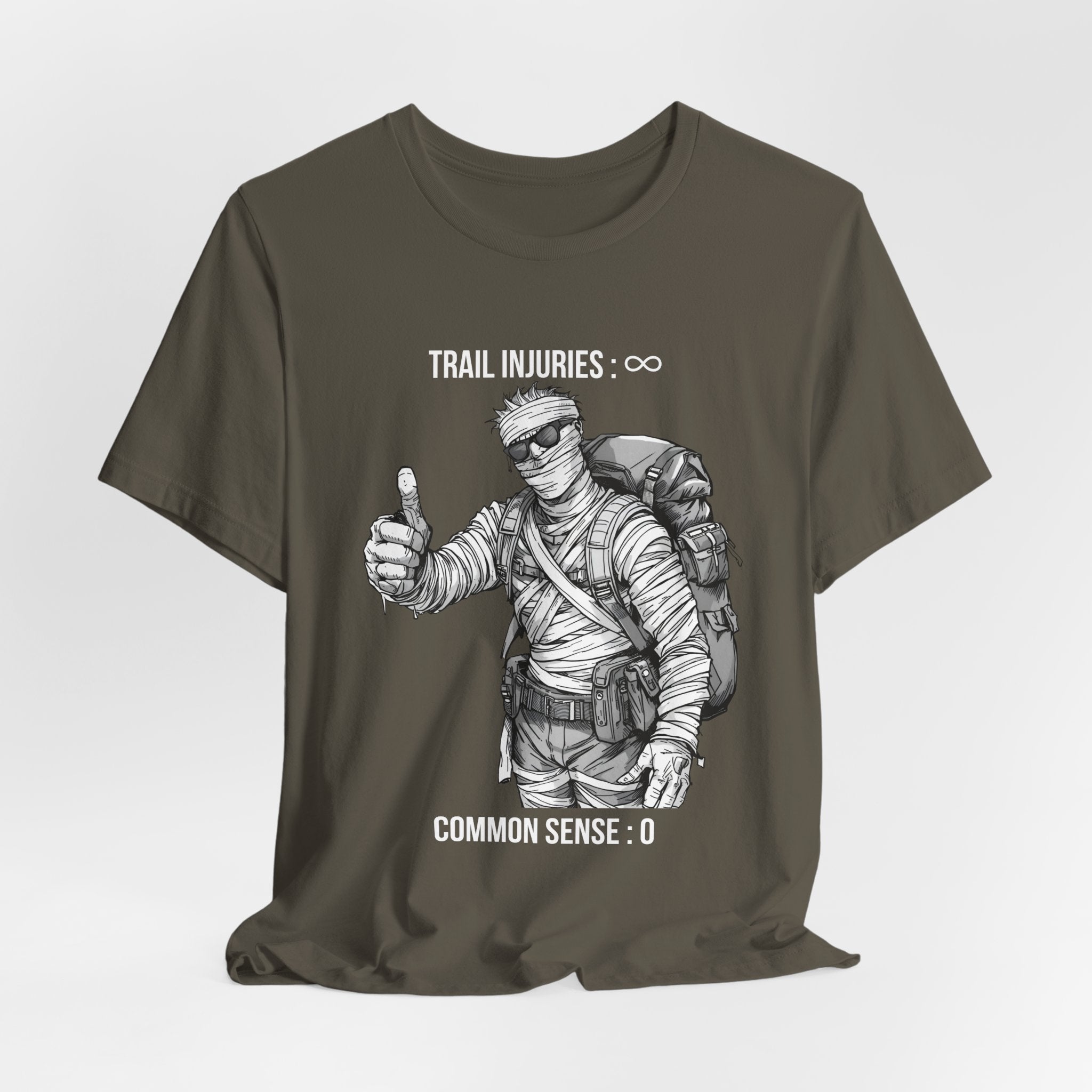 All Risk No Reward – “Trail Injuries: ∞, Common Sense: 0” Hiker Tee | Funny Hiking Shirt | Bandaged Hiker Thumbs Up | ARNR Collection