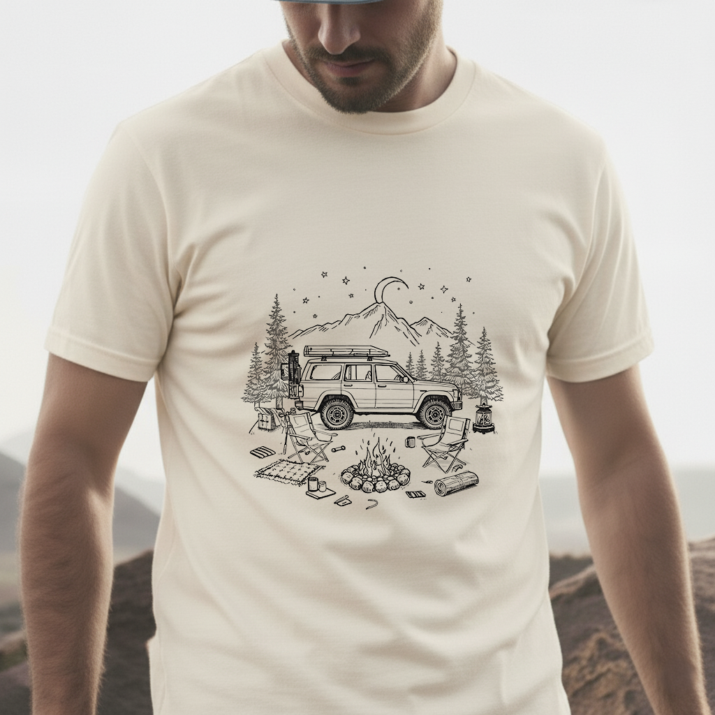 Adventure Campfire Tee — Vintage Overland Truck Camping Graphic T-Shirt