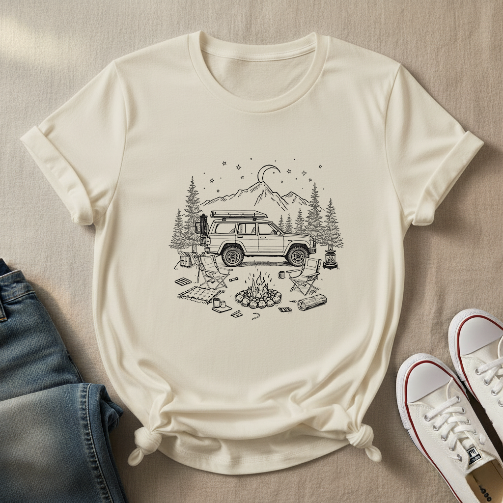 Adventure Campfire Tee — Vintage Overland Truck Camping Graphic T-Shirt