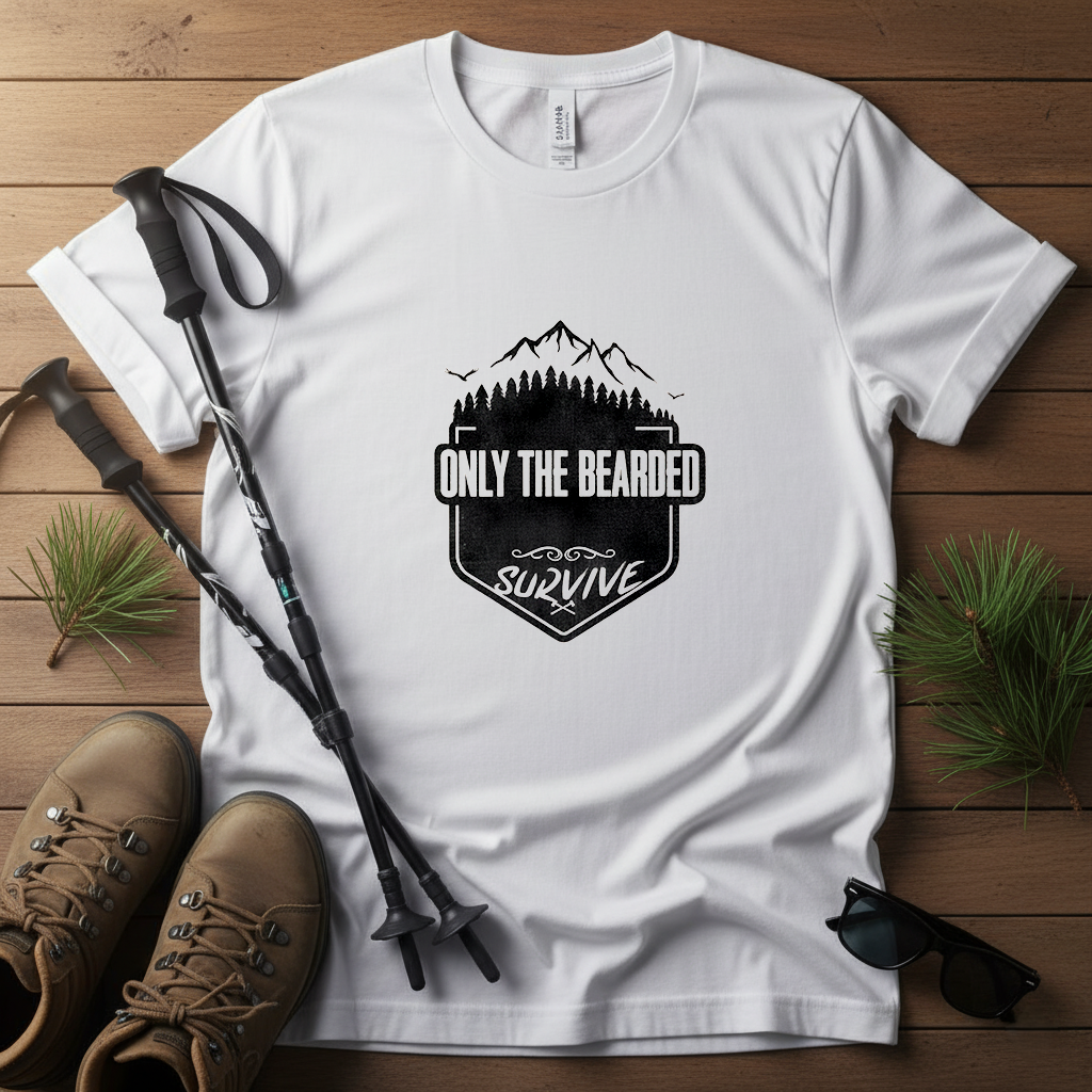 Only the Bearded Survive T-Shirt | Funny Outdoor Beard Tee | Rugged Adventure Shirt for Men