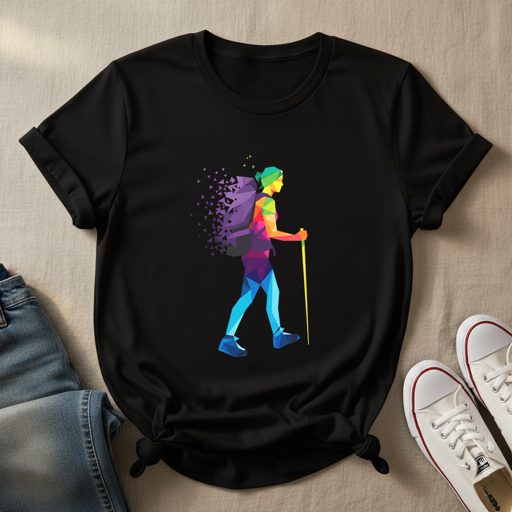 Trailblazer Hiking T-Shirt | Colorful Geometric Hiker Tee | Outdoor Adventure Shirt for Explorers