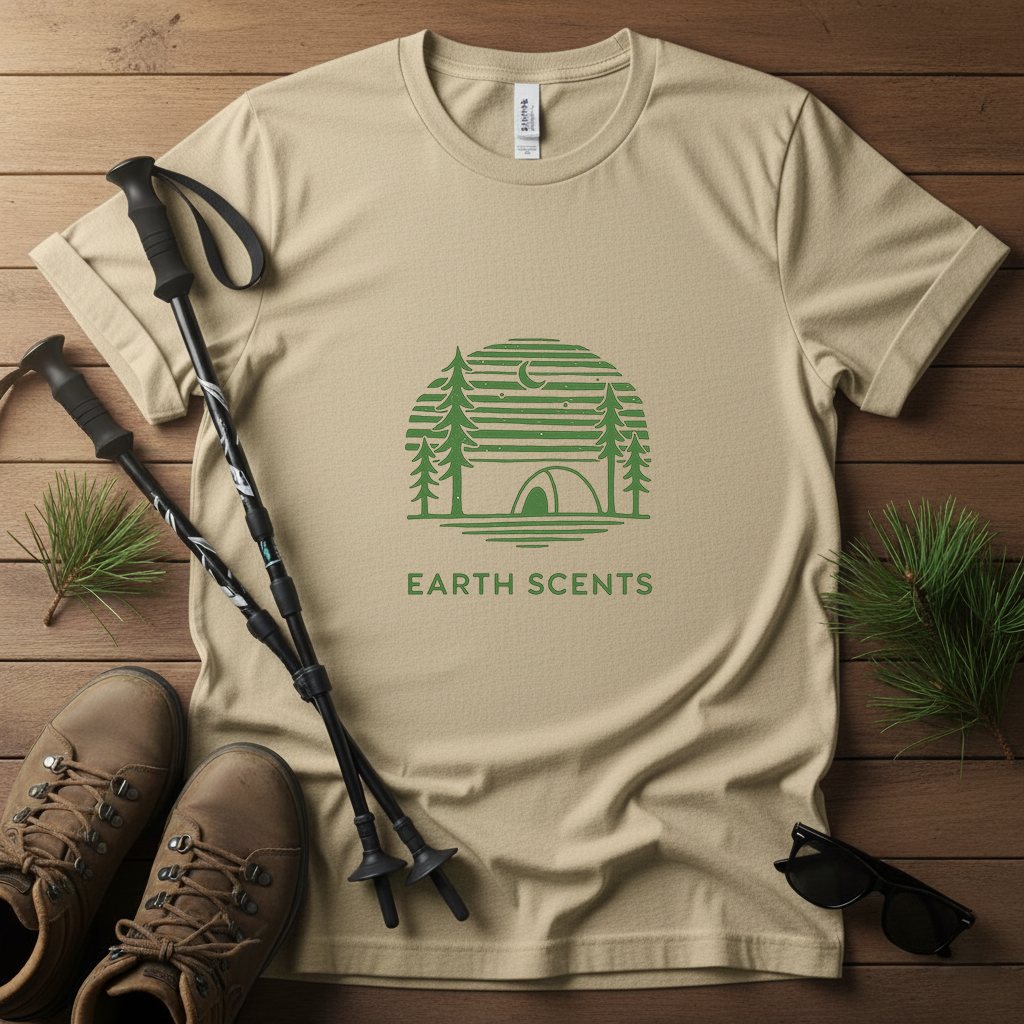 Earth Scents T-Shirt | Minimalist Camping Tee | Nature-Inspired Outdoor Shirt for Eco Adventurers