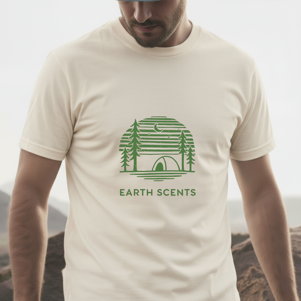 Earth Scents T-Shirt | Minimalist Camping Tee | Nature-Inspired Outdoor Shirt for Eco Adventurers