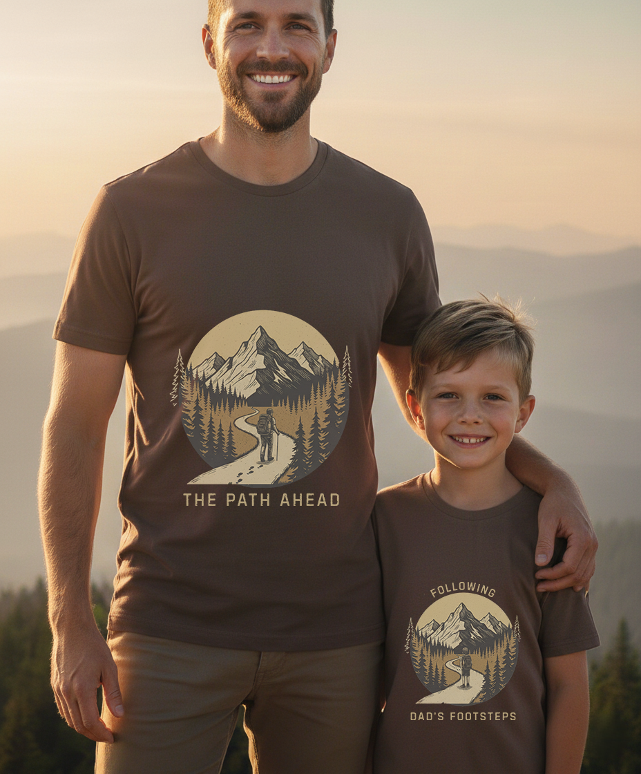 Following Dad’s Footsteps – Son’s Matching Hiking Shirt |Father and son Matching Set| Outdoors Adventure Tee