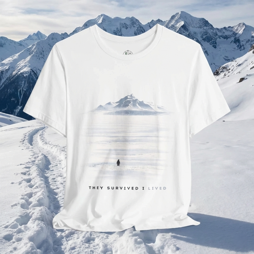 They survived I lived – Minimalist Penguin Mountain Graphic T-Shirt