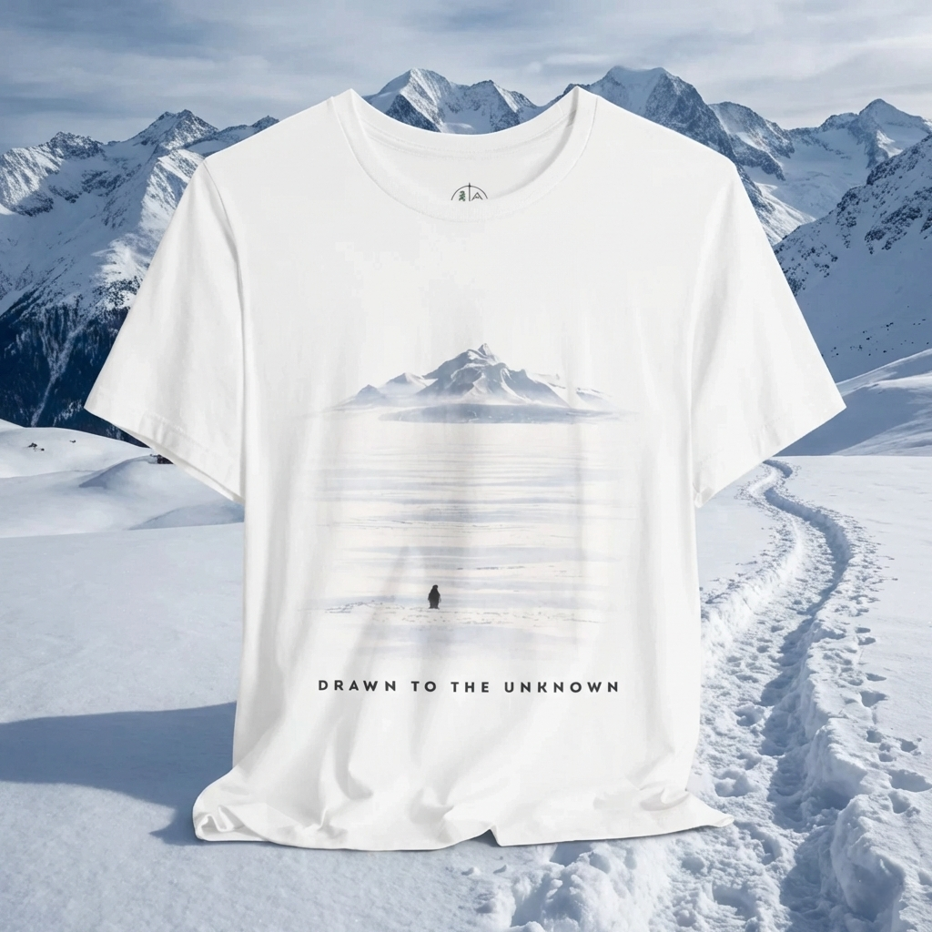 Drawn to the unknown – Minimalist Penguin Mountain Graphic T-Shirt