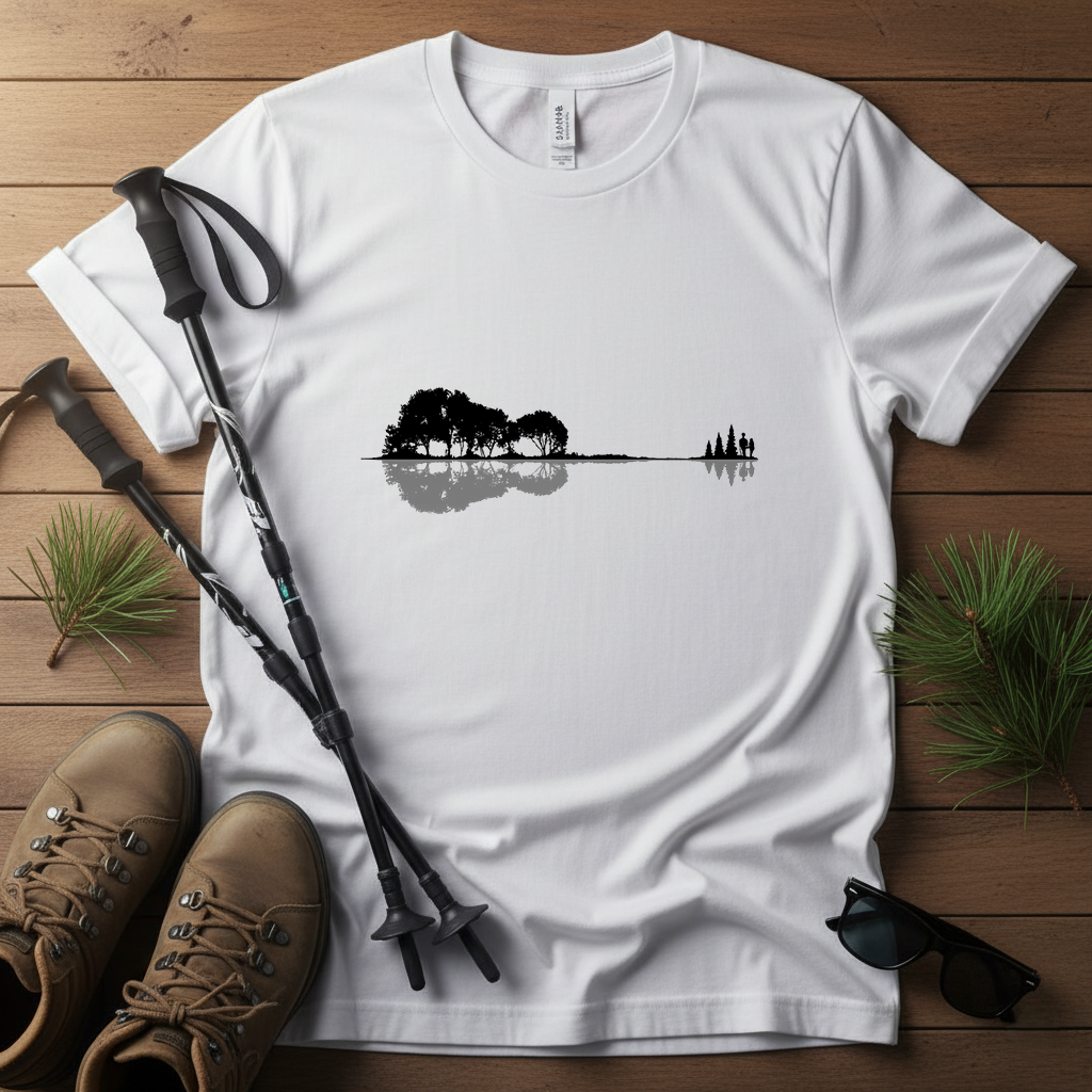 Nature’s Melody T-Shirt | Guitar Reflection Forest Tee | Artistic Outdoor Shirt for Music & Nature Lovers