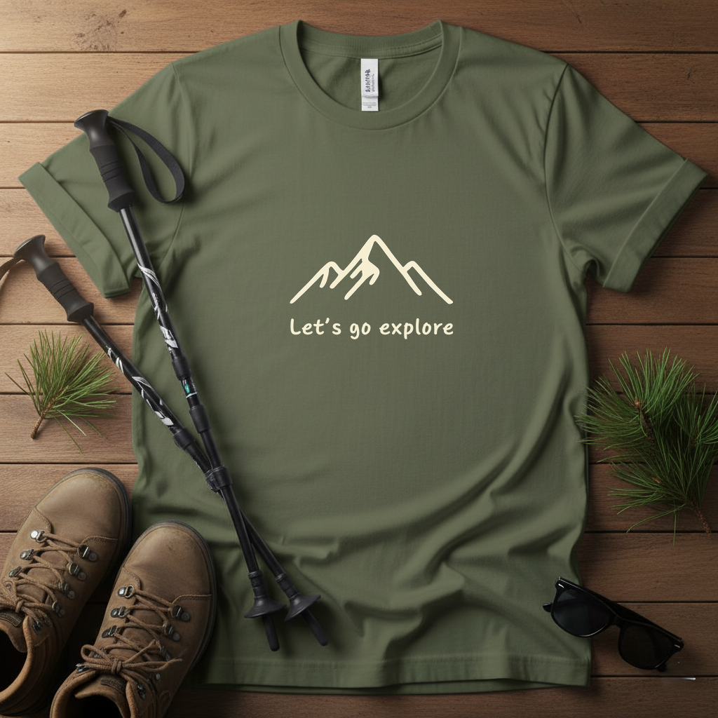 Let’s Go Explore T-Shirt | Minimalist Mountain Design | Adventure Travel Tee for Outdoor Enthusiasts