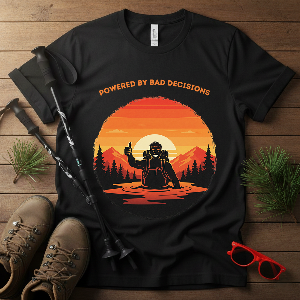 Powered by Bad Decisions | Funny Hiking Mud Pit T-Shirt | ARNR Collection