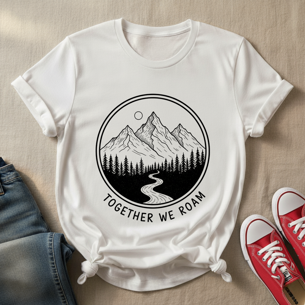 Together We Roam T-Shirt | Minimalist Mountain & Forest Tee | Adventure Travel Shirt for Friends & Outdoor Lovers