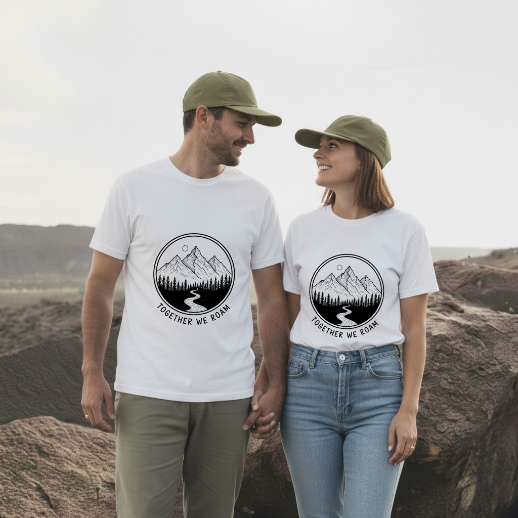 Together We Roam T-Shirt | Minimalist Mountain & Forest Tee | Adventure Travel Shirt for Friends & Outdoor Lovers