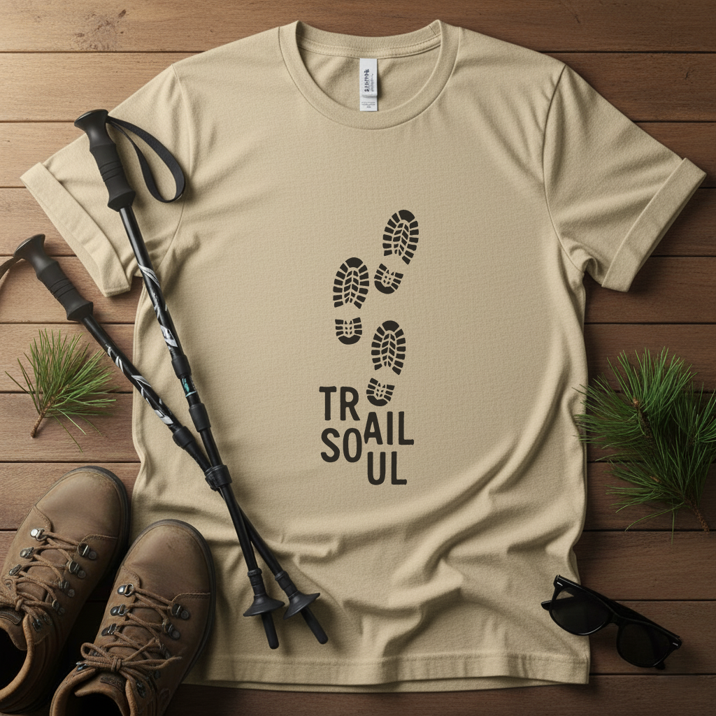 Trail Soul T-Shirt | Minimalist Hiking Bootprint Tee | Outdoor Adventure Shirt for Hikers & Nature Lovers