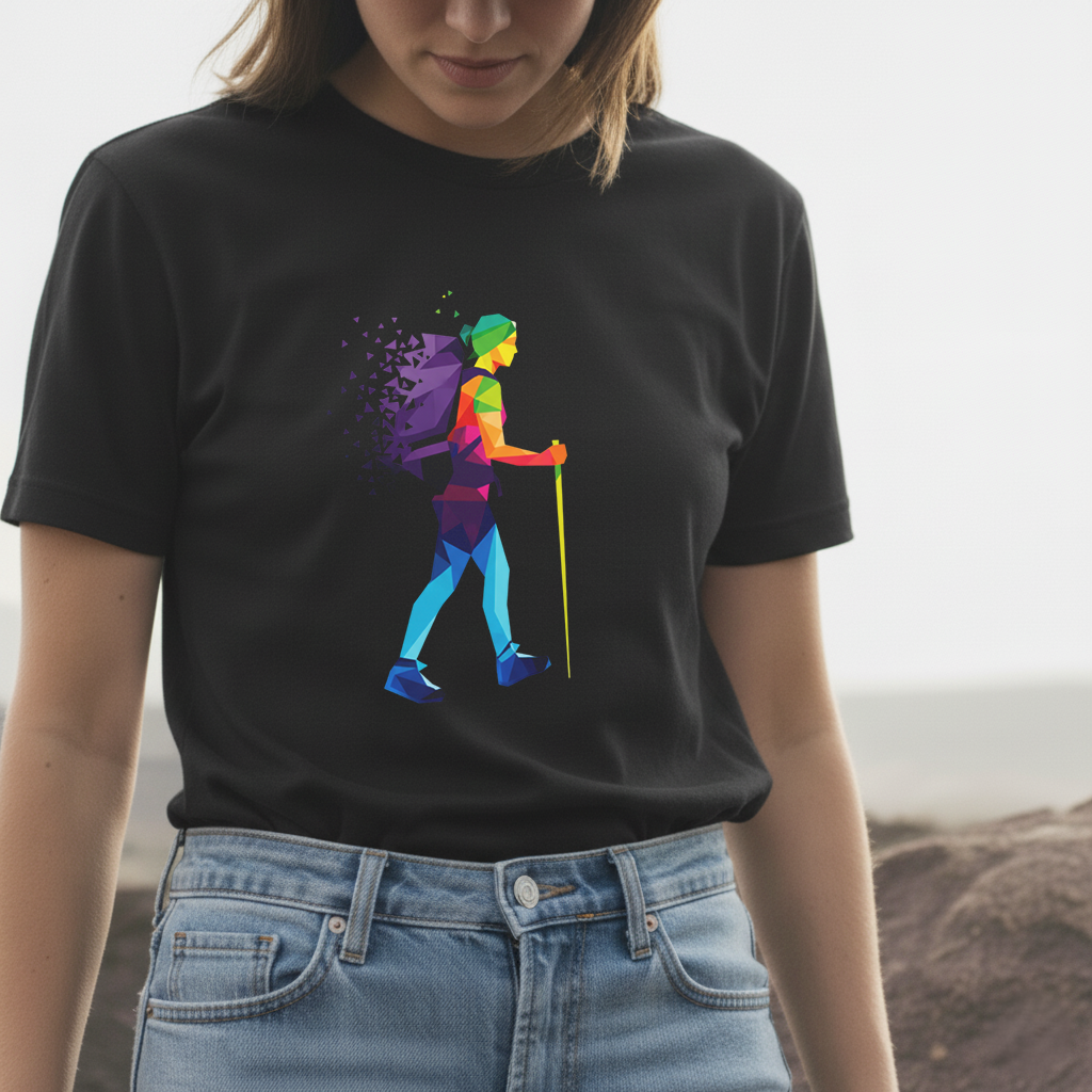 Trailblazer Hiking T-Shirt | Colorful Geometric Hiker Tee | Outdoor Adventure Shirt for Explorers