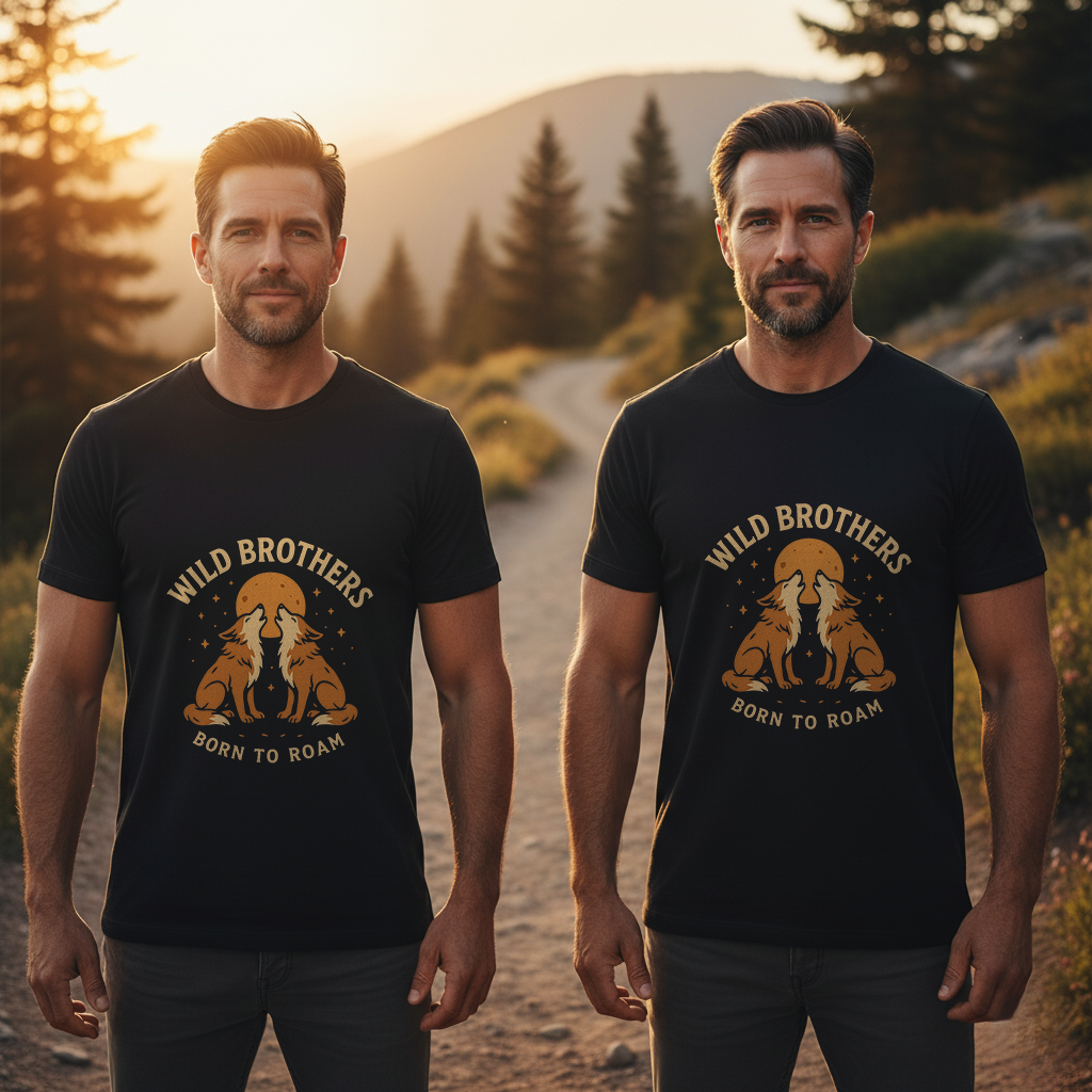 Wild Brothers Born to Roam Shirt | Matching Adventure Wolf Tee for Brothers