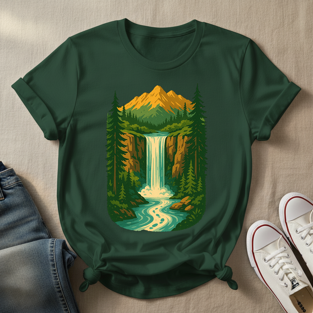 Wild Falls T-Shirt | Retro Mountain Waterfall Tee | Adventure Landscape Shirt for Nature Lovers