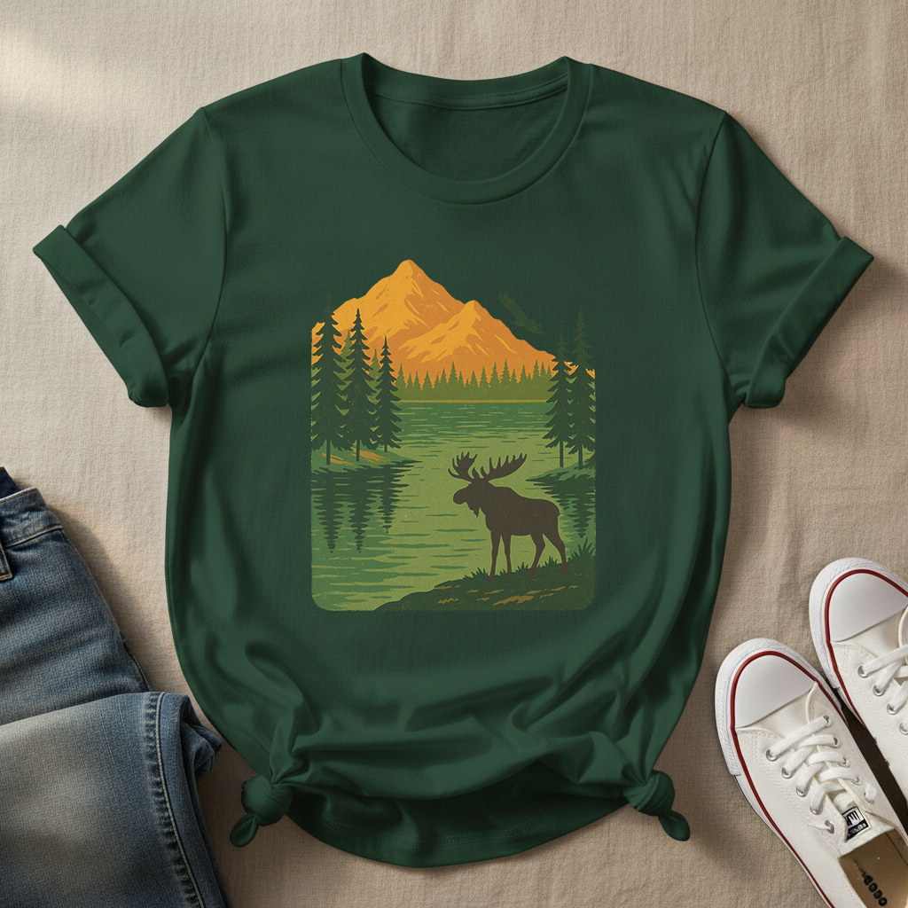 Wild Horizon T-Shirt | Vintage Mountain & Moose Tee | Retro Outdoor Shirt for Nature Lovers